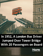 On 30th December 1952, Albert Gunter was happily going about his day job, driving the number 78 bus over Tower Bridge towards Shoreditch. To his utter surprise, the road in front of him seemed to drop away. Slamming his foot down on the accelerator, Gunter managed to jump the rising bascule. He successfully reached the north side of Tower Bridge, which had not yet begun to open, getting all his 20 passengers across safely.